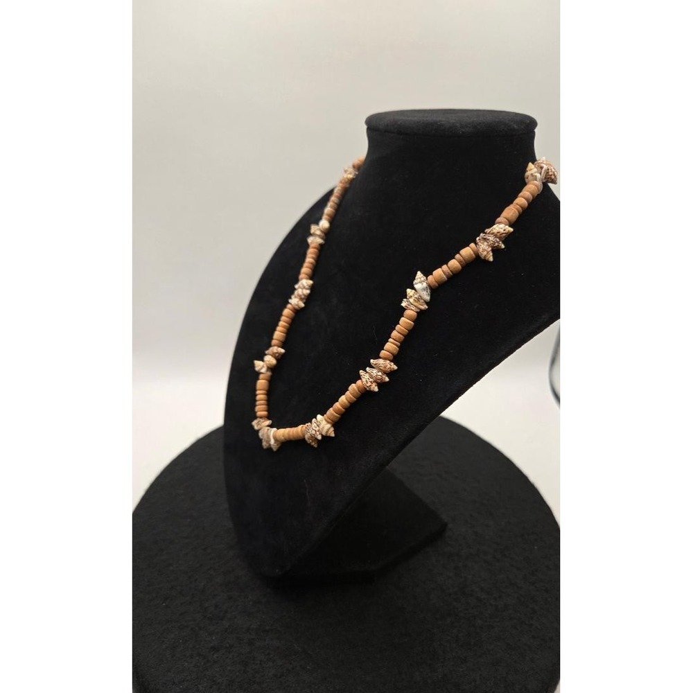 Vintage Natural Shell Necklace Tan Bead Hawaiian Beach Boho Surfer Style
